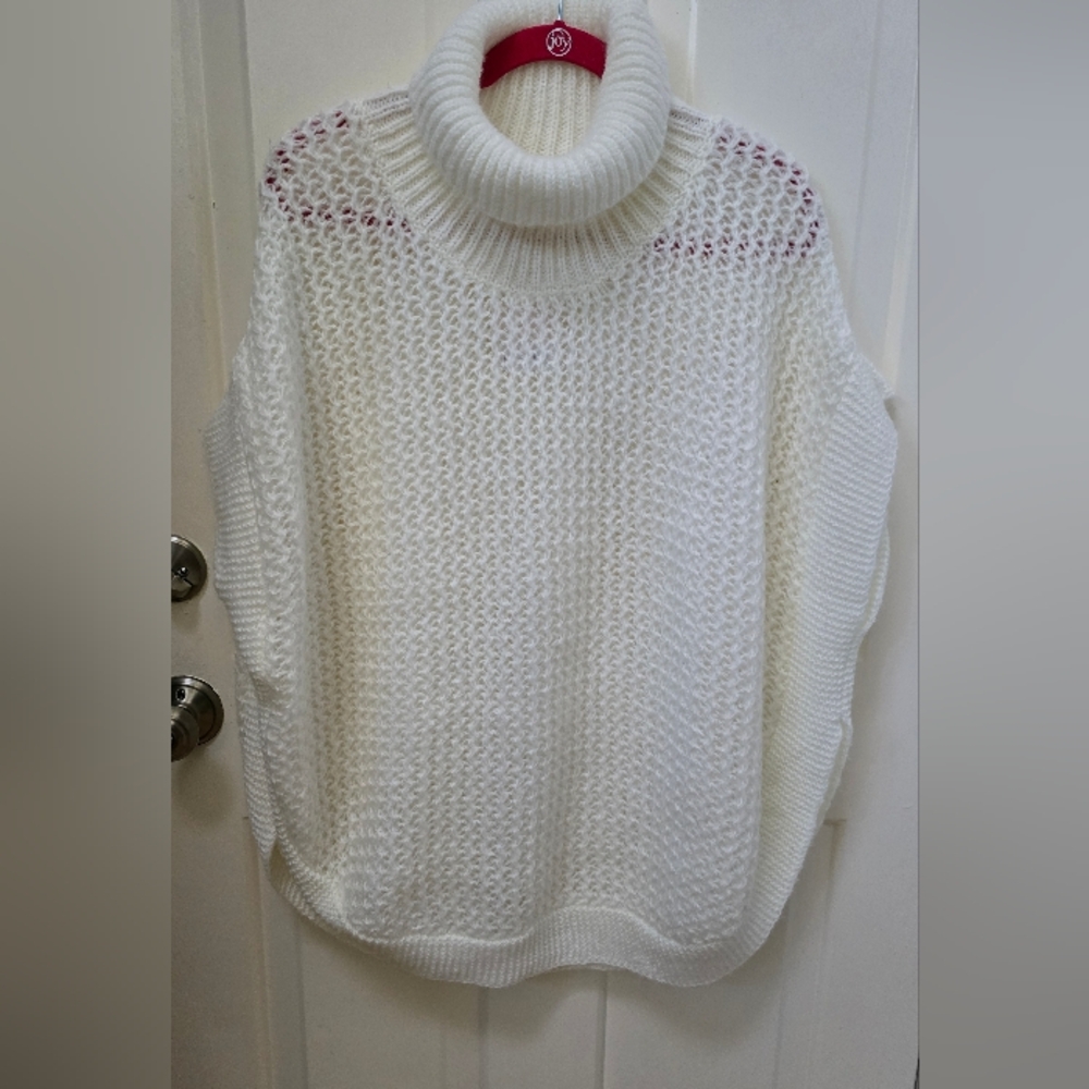 LC Lauren Conrad Elegant Ivory Oversized Turtleneck Knit Vest Sweater-OS-NWT